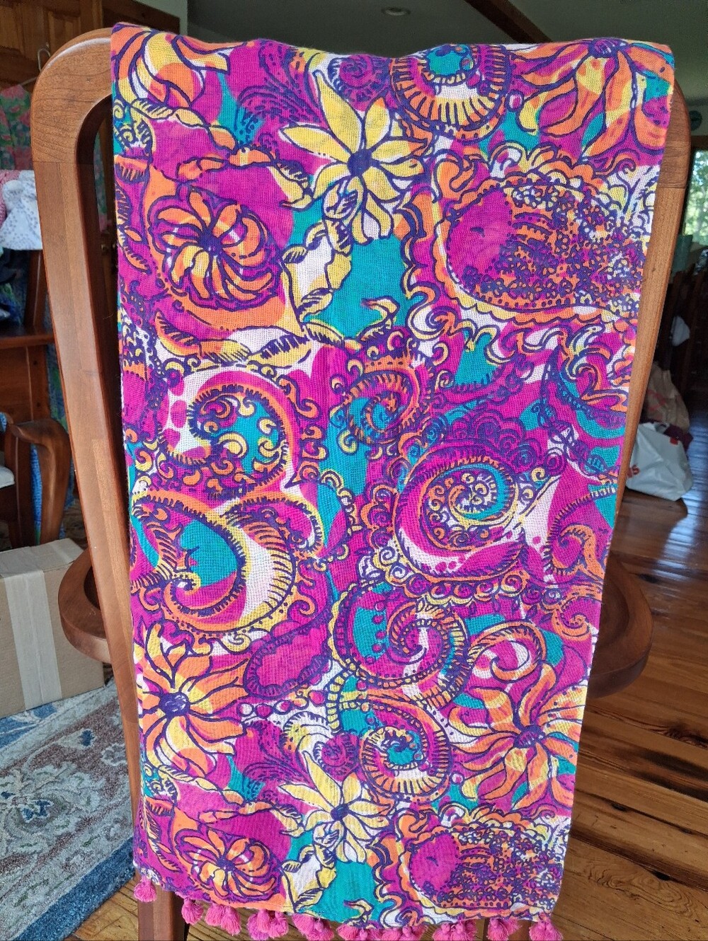 Lilly Pulitzer Murfee Scarf "Sea And Be Seen" Silk/cashmere Tassels EUC